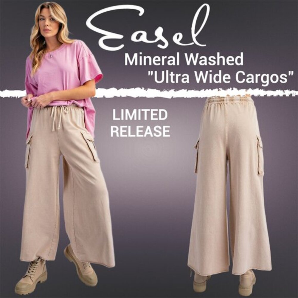 EASEL "Ultra Wide Cargo" Mineral Washed Terry Knit Cotton Pants Limited Edition!